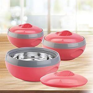 Asian Venus Plastic Casserole Set, 3-Pieces, Pink
