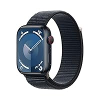 Apple Watch Series 9 [GPS + Cellular 45mm] Smartwatch with Midnight Aluminum Case with Midnight Sport Loop. Fitness Tracker, Blood Oxygen & ECG Apps, Always-On Retina Display, Carbon Neutral
