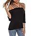 Sarin Mathews Womens Cold Shoulder Top Spaghetti Straps Tank Tops Half Sleeve Shirts Blouses Black S