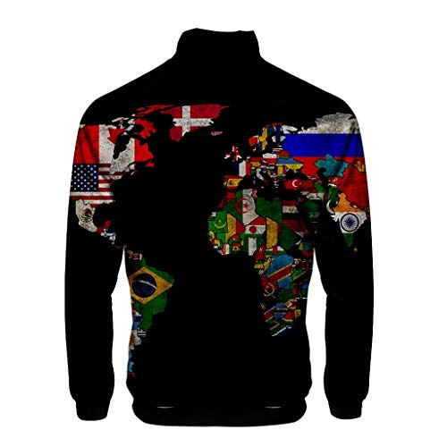 Men 3D Printed Coat, NDGDA Unisex Front Zipper Long Sleeve Baseball Jacket World Map Cardigan Standing Collar Tops