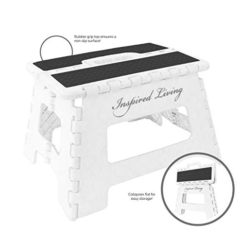 Inspired Living Folding Step Stool Heavy Duty, 9" High, WHITE ONYX