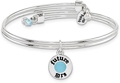 Trinky Things Silver-Tone Blue Enamel Future Mrs Soon To Be Mrs Bride Bangle Bracelet with Crystals