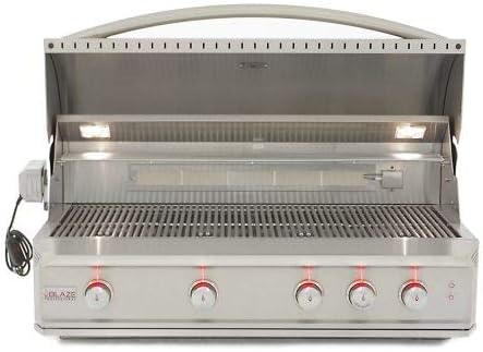 review Blaze Professional 4-Burner Propane Grill with Power Burner, Outdoor Rated Fridge, Triple Storage, Trash and Paper Towel Drawers, Double Door, Rotisserie, Smoker Box, Grill Cover, and 5-in-1 BBQ Tool