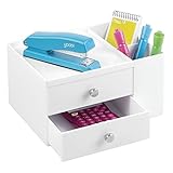 mDesign Office Supplies Desk Organizer for Staplers, Scissors, Pens, Markers - 2 Drawer Side Caddy, White