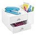 mDesign Office Supplies Desk Organizer for Staplers, Scissors, Pens, Markers - 2 Drawer Side Caddy, White