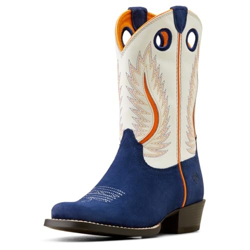 ARIAT Kids’ Futurity Fort Worth Western Boot, Pale Moon/Patriot Blue Suede, 5.5