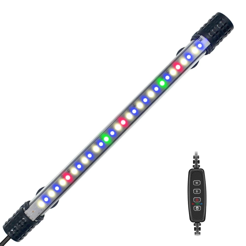 Photo 1 of VARMHUS Submersible LED Aquarium Light,Fish Tank Light with Timer Auto On/Off Dimming Function,3 Light Modes Dimmable&4-Color LED,10 Brightness Levels Optional&3 Levels of timed Loop 18LEDS-11.5''