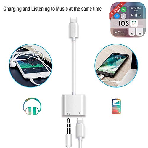 Headphone Adapter for iPhone 11 pro 3.5mm Jack Car Charger AUX Converter Splitter Charge & Audio Cables 2 in 1 for iPhone 7/7 Plus/8/X/10/11/XR/XS/XS Max Dongle Earphone Adaptor Support iOS System