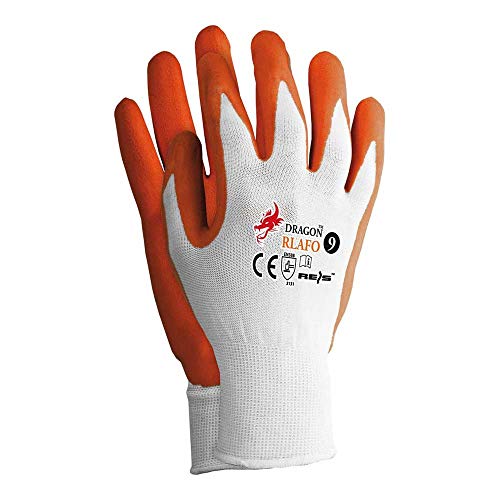 Reis Rlafo9 Dragon Lot de 12 gants de protection Blanc/orange Taille 9