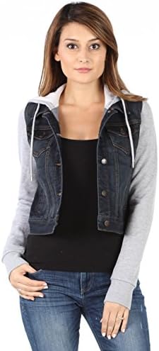 Hooded Denim Jacket, with French Terry Contrast. (Medium, DarkDenim)