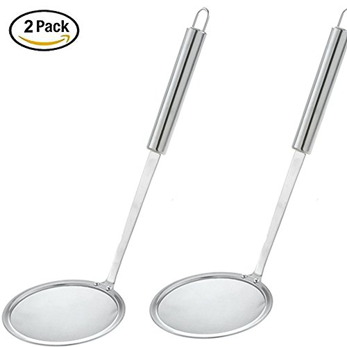 YOOKOON Set Of 2 Fat Skimmer Spoon Stainless Steel Grease Filter Net Colander Foam Scoop Filter Oil Spoon Skimming Net Leakage 9.4