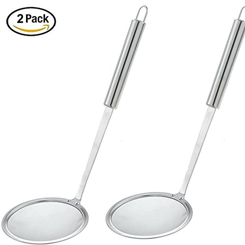 YOOKOON Set of 2 Fat Skimmer Spoon Stainless Steel Grease Filter Net Colander Foam Scoop Filter Oil Spoon Skimming Net Leakage 9.4