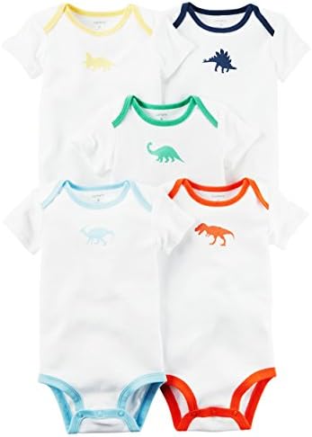 William Carter Baby Boys' 5 Pack Colored Bodysuits (Baby) White Colored Dinosaurs, Newborn