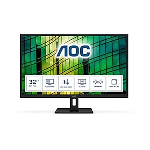 AOC Q32E2N - 32 Inch QHD Monitor, 75Hz, 4ms, IPS, Speakers, FlickerFree, LowBlue Light (2560x1440 @ 75Hz, 250cd/m², HDMI…