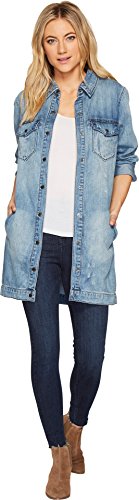 Liverpool Jeans Company Women's Long Smock Shirt Jacket in Soft Rigid Denim, Sutter Wash, M