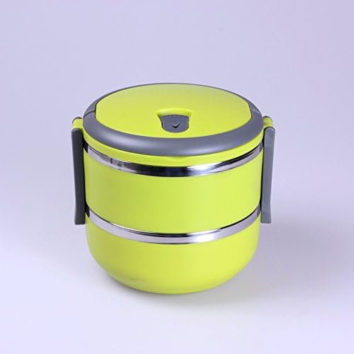 Lunch Box- Stacking Two Tier Tiffin with Vacuum Seal Lid Bento Box stainless Material 2 layer (16 x 15x 15cm) (Green)