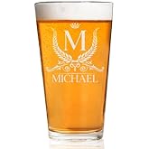 CARVELITA Personalized 16oz Beer Glass, Engraved Monogram Pint Glass, Birthday, Chrismas Gifts for Him, Groomsmen Gift Idea, Groomsman Beer Mug, Best Man Gift