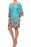 (Plus Size) Tapestry Print 3/4 Bell Sleeve Knit Boho Dress (MADE IN U.S.A)