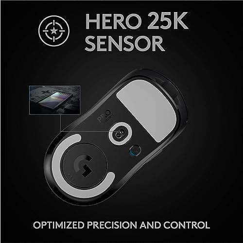 Logitech G PRO X SUPERLIGHT Wireless Gaming Mouse, Ultra-Lightweight, HERO 25K Sensor, 25,600 DPI, 5 Programmable Buttons, Long Battery Life, Compatible with PC / Mac - Black