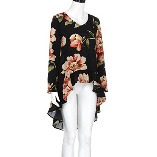 Sinfu Women's Blouse Vintage Autumn Winter Summer Spring Floral Print Long Sleeve Shirt Casual Blouse Ruffles Irregular Tops (XXL US size 12)