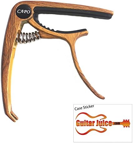 Guitar Juice Guitar-Capo GJ-WC01 - Wood Grain Style - For Acoustic, Electric &amp; Classical Guitars, including Case Sticker - Low Fret Buzz - Quick Change