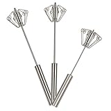 Stainless Steel Whisks, NiceCode 3 Pack Egg Whisk Set Milk Frother Egg Beater Blender, Rotating Push Whisk Mixer Kitchen Utensils