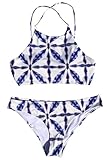 Cupshe Fashion Women's Sea Beige Blue Printing Tank Padding Bikini Bathing Suit