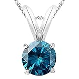5 carat platinum round blue diamond 4 prong solitaire pendant necklace aaa quality w 16 gold chain