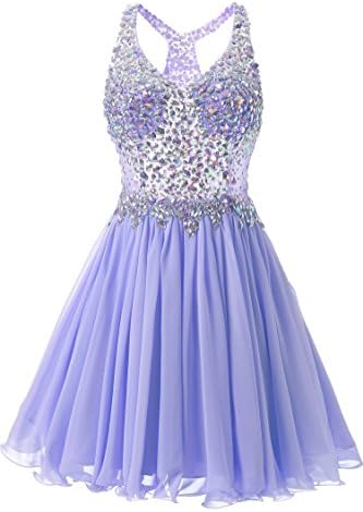 VogueDress Women's Short/Mini Halter A Line/Princess Homecoming Dresses Beaded Bodice Lilac Size 0