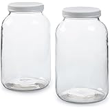 2 Pack - 1 Gallon Glass Jar w/Plastic Airtight Lid, Muslin Cloth, Rubber Band - Wide Mouth Easy to Clean - BPA Free &amp; Dishwasher Safe - Kombucha, Kefir, Canning, Sun Tea, Fermentation, Food Storage