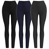 Ultra Soft High Waist Solid Seamless Compression Fashion Ankle Leggings for Women Pack of 3 Color Black Navy Grey Size XS-M