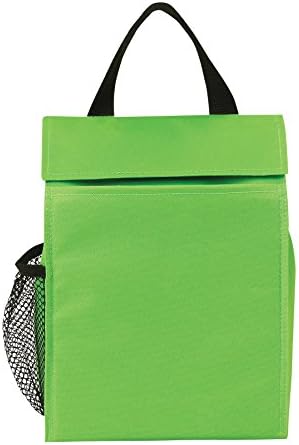 Eunichara Lunch Sack Polyester 600D, Insulated, Heat-sealed PEVA Lining, Sleeve Pocket for Accessories with Side Mesh Pocket, Easy Spot Clkean / Air Dry (7.5" x 10" x 5") - Color Neon Green