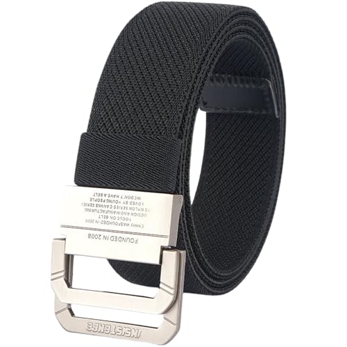 1351 Elastic Double D-ring Web Belt With Key Ring Strap, Adjustable Double D-Elastic Stretch Adjustable Canvas Web Belt with Key  main image 2