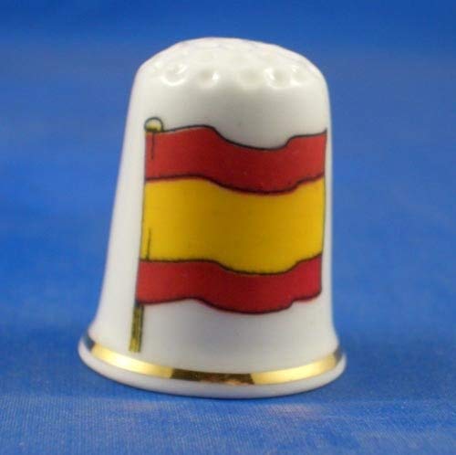 Porcelain China Collectable Thimble -- Flag of Spain with Free Gift Box