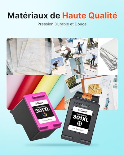 Glliter 301 301 XL Ink Cartridge for HP 301 Black Ink Cartridge Compatible with HP Envy 5530 4500 4507 4508 5534 Deskjet 2547 2510 3055a 3050 Officejet 4630 3050 (Black and Colour)