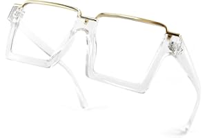 Laemzinv Oversized Square Blue Light Glasses for Women, Large Semi Rimless Thick Frame Reading Blocker LA044