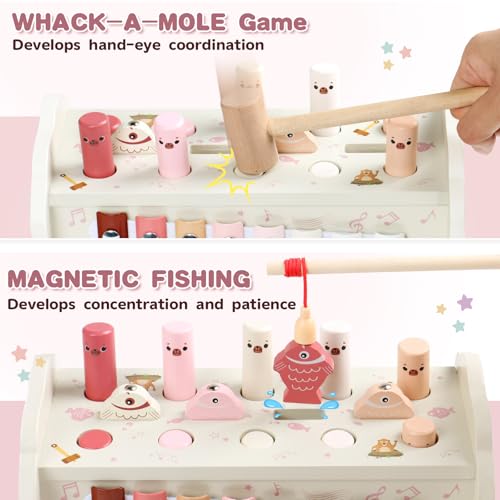 Juguetes Montessori 1 Años - Juguetes Niños Niñas 1 Año con Xilofono Bebé, Juego de Pesca, Juego de Martillos y Laberinto Numérico, Juguete Bebe 1 Año Regalo Bebe Niña Niño 1 Año Juegos Educativos