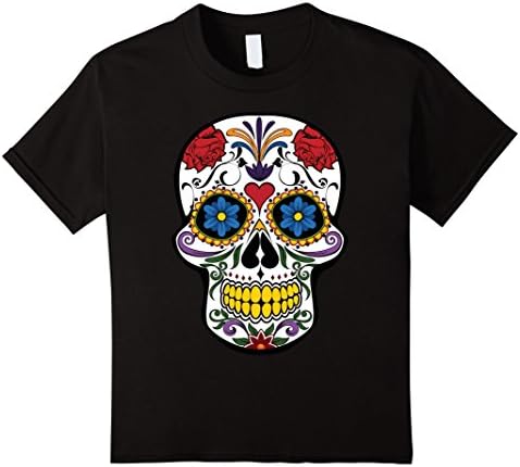 Kids HALLOWEEN Large Fashion Floral Skull T-shirt,Luxury Tee 12 Black