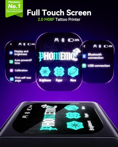 Phomemo M08F Plus Tattoo Stencil Drucker AI Touchscreen Schablone Drucker | Bluetooth Professioneller Smart HD DIY Thermodrucker Tattoo mit 20pcs Premium Transferpapier