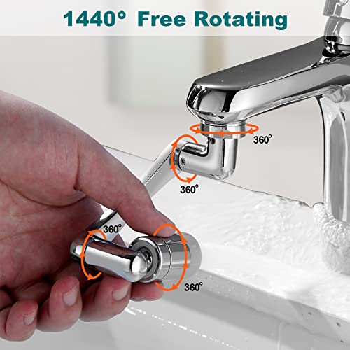 Faucet Extender, Spurtar 1080° + 360° Rotatable Multifunctional Extension Faucet, Universal Splash Filter Faucet, Faucet Extender for Bathroom Sink, Swivel Kitchen Faucet Aerator, Silver