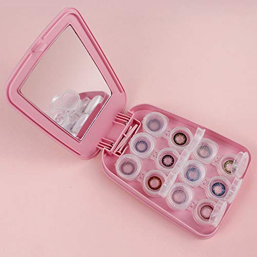 Woniutch Bulk Contact Lens Case Travel Kit with Mirror,6 Sets Design (Pink)