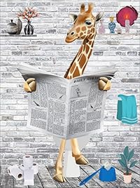 High Ground Cow Bathroom Decoration Pictures, Modern Black and White Animal Bathroom Wall Decoration Poster, Toilet Cow Reading Newspaper Home Decoration Pictures, Frameless (Giraffe 1, 20X30CM*1)