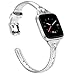 TOYOUTHS Slim Strap Compatible with Fitbit Versa Bands - Genuine Leather Replacement Wristbands for Women & Men - Thin, Handmade Watch Band Accessories with Diamonds - Silver