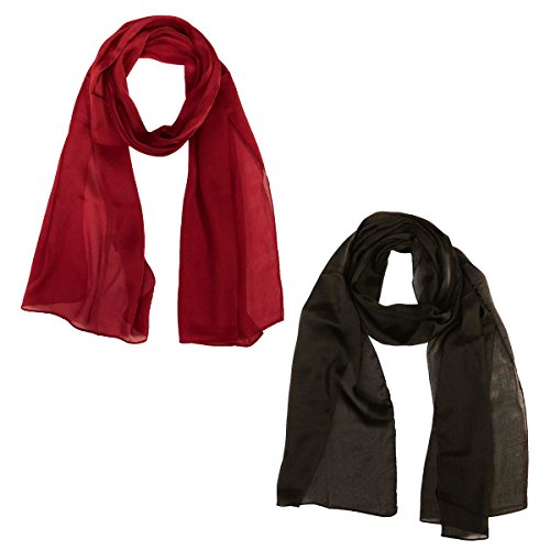 Wrapables Lightweight Silky Satin Solid Colored Scarf (Set of 2), Maroon and Black