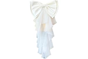 SAQULOPR Detachable Satin Bow for Wedding Dress Bowknot with Irregular Tulle Tail