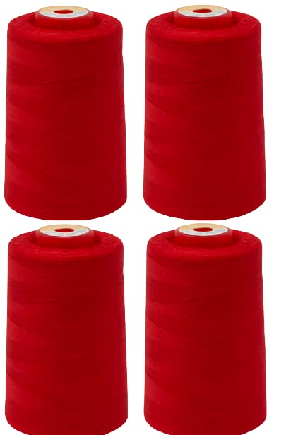 Red Polyester All Purpose Polyester Sewing Thread 40S/2 4 x 5000 Meters (5468 Yard) Cones (Red) 4 Large Cones for Sewing, Quilting, Piecing, Stitch, Serger and Overlock