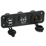Tonsiki 12V Universal 3 in 1 Cigarette Lighter Socket + 3.1A Dual USB Power Adapter Charger + LED Digital Voltmeter for Car Auto Motorcycle Boat Riding Mower Tractor Travel Trailer Caravan