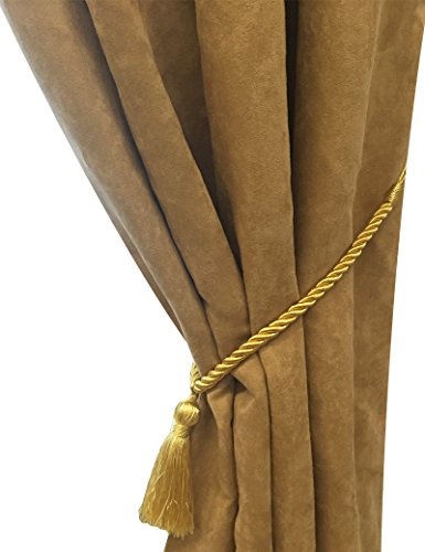 Home Queen Decorative Tassel Rope Tie Backs for Window Curtain, Hand Knitting Buckle Cord Drapery Holdbacks, Set of 2, Gold Yellow