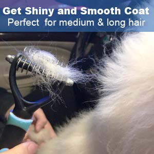 LUKACY Dematting Comb,Dematting Brush Dog Undercoat Rake mat Remover Dog 2 Sided Shedding V Rake - Thumbnail 3