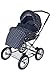 Roan Kortina Classic 2-in-1 Pram Stroller with Bassinet for Newborn Baby and Toddler Reclining Seat with Five Point Safety System UV Proof Canopy and Stainless Steel Storage Basket (Navy - Chequered)